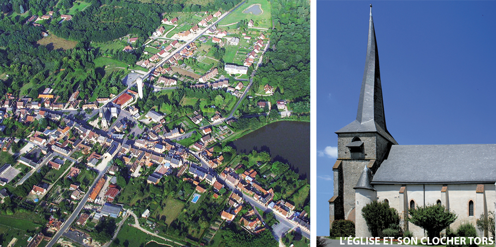 Vue aérienne de Saint-Viâtre et son clocher tors
